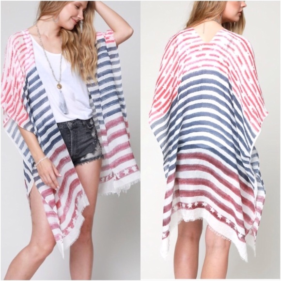 Bohemian Flag Kimono Wrap Coverup Armholes O/S - Picture 3 of 4